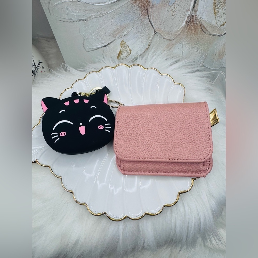 Pink Wallet and a Silicone Cat coin purse